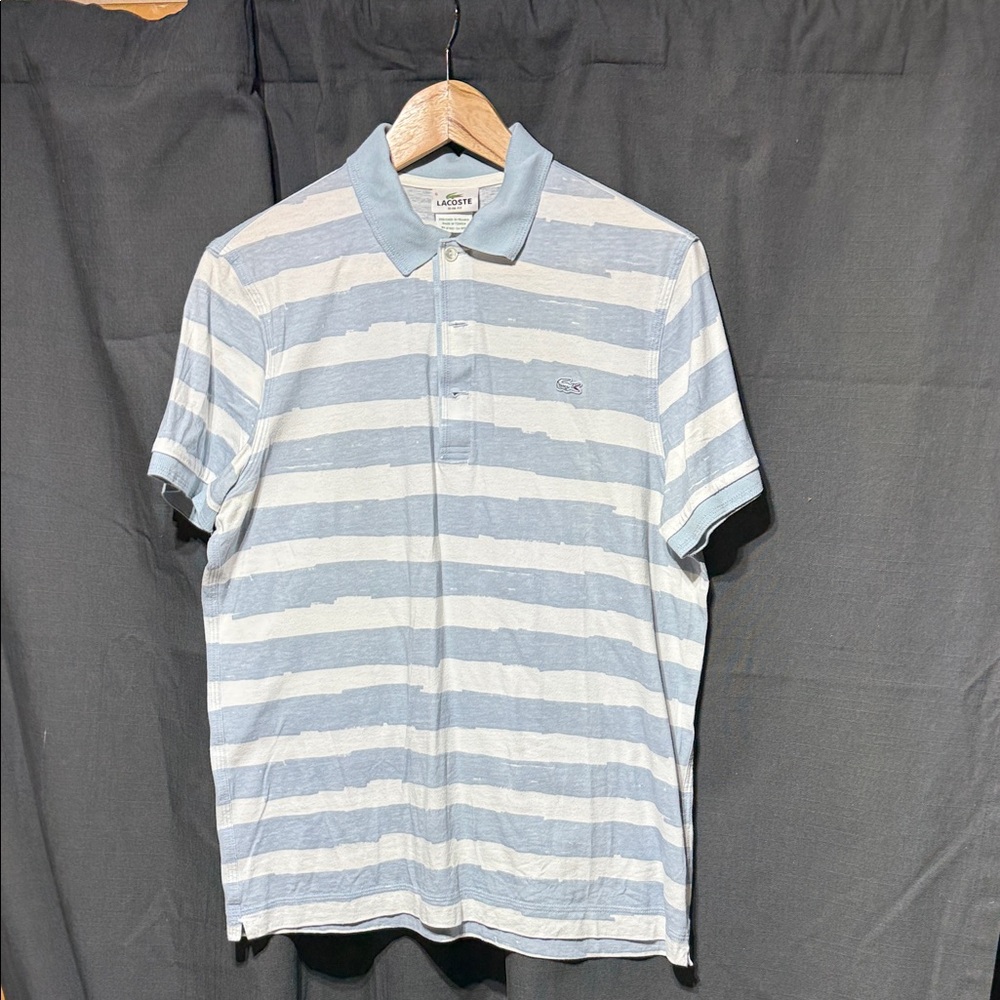 Lacoste Men's Light Blue and White Polo Shirt